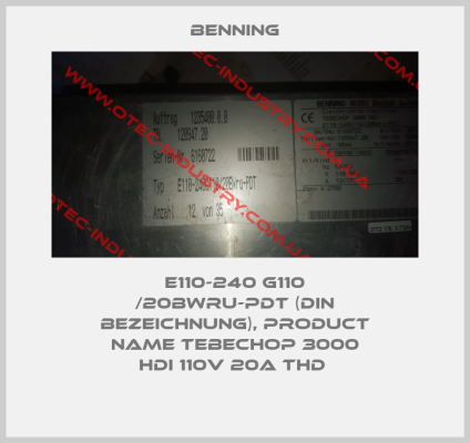 E110-240 G110 /20BWru-PDT (DIN bezeichnung), Product name TEBECHOP 3000 HDI 110V 20A THD -big
