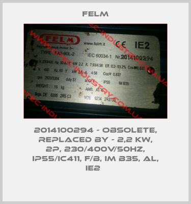 2014100294 - obsolete, replaced by - 2,2 kW, 2P, 230/400V/50Hz, IP55/IC411, F/B, IM B35, AL, IE2  -big