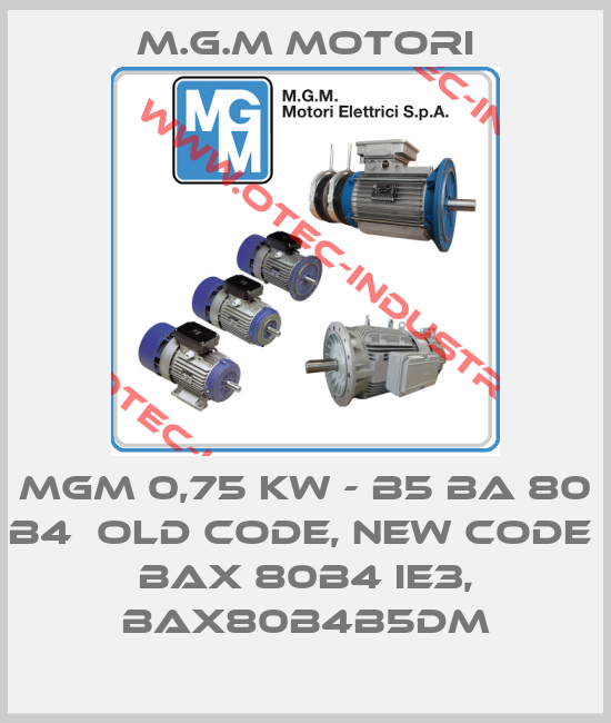 MGM 0,75 kW - B5 BA 80 B4  old code, new code  BAX 80B4 IE3, BAX80B4B5DM-big