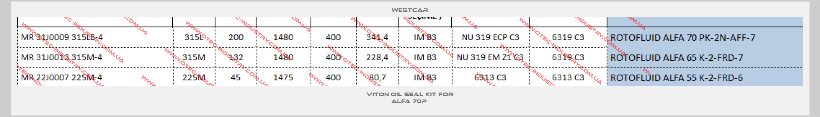 Viton oil seal kit for Alfa 70P -big