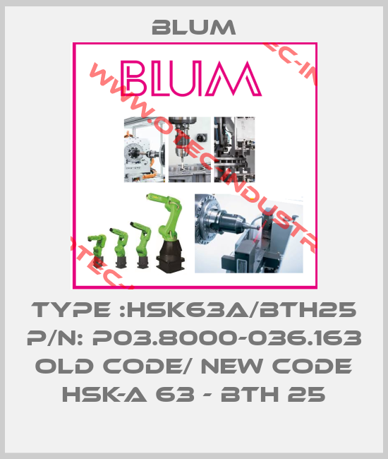 TYPE :HSK63A/BTH25 P/N: P03.8000-036.163 old code/ new code HSK-A 63 - BTH 25-big