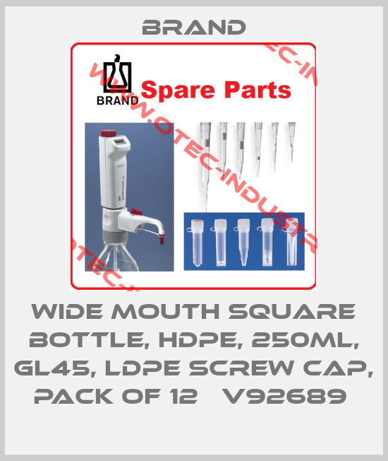 WIDE MOUTH SQUARE BOTTLE, HDPE, 250ML, GL45, LDPE SCREW CAP, PACK OF 12   V92689 -big
