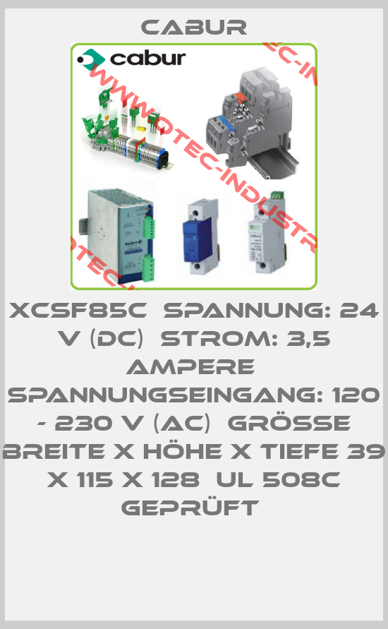 XCSF85C  Spannung: 24 V (DC)  Strom: 3,5 Ampere  Spannungseingang: 120 - 230 V (AC)  Größe Breite x Höhe x Tiefe 39 x 115 x 128  UL 508C geprüft -big