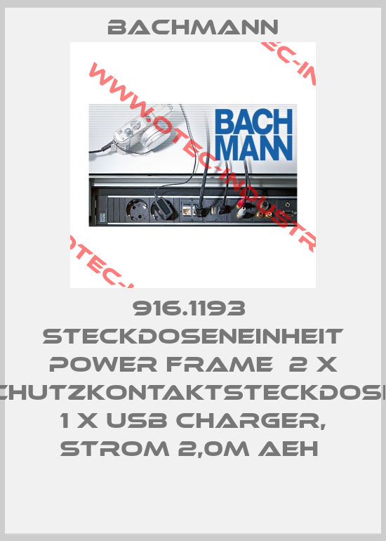 916.1193  Steckdoseneinheit Power Frame  2 x Schutzkontaktsteckdosen  1 x USB Charger, Strom 2,0m AEH -big